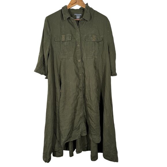 Chelsea & Theodore Green Lagenlook Midi Dress Sz XL Shapeless Oversized Scandi - Picture 1 of 8